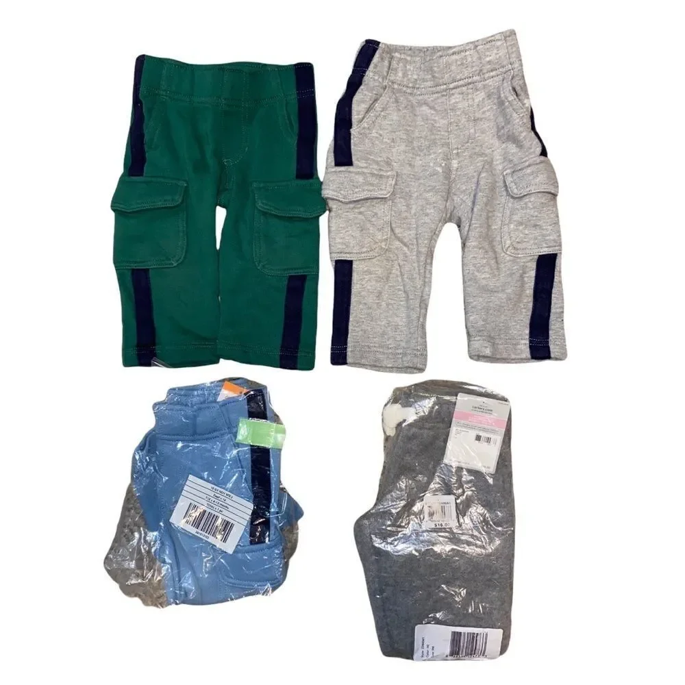 Gymboree Carters 4 Pants Lot Gray Green Blue Baby Boy 6-12 Months NWT EUC